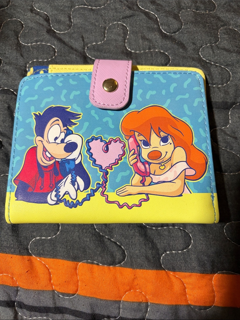 A goofy movie  Cartoon Phone-Print Bifold Wallet - Blue, Yellow, Pink
